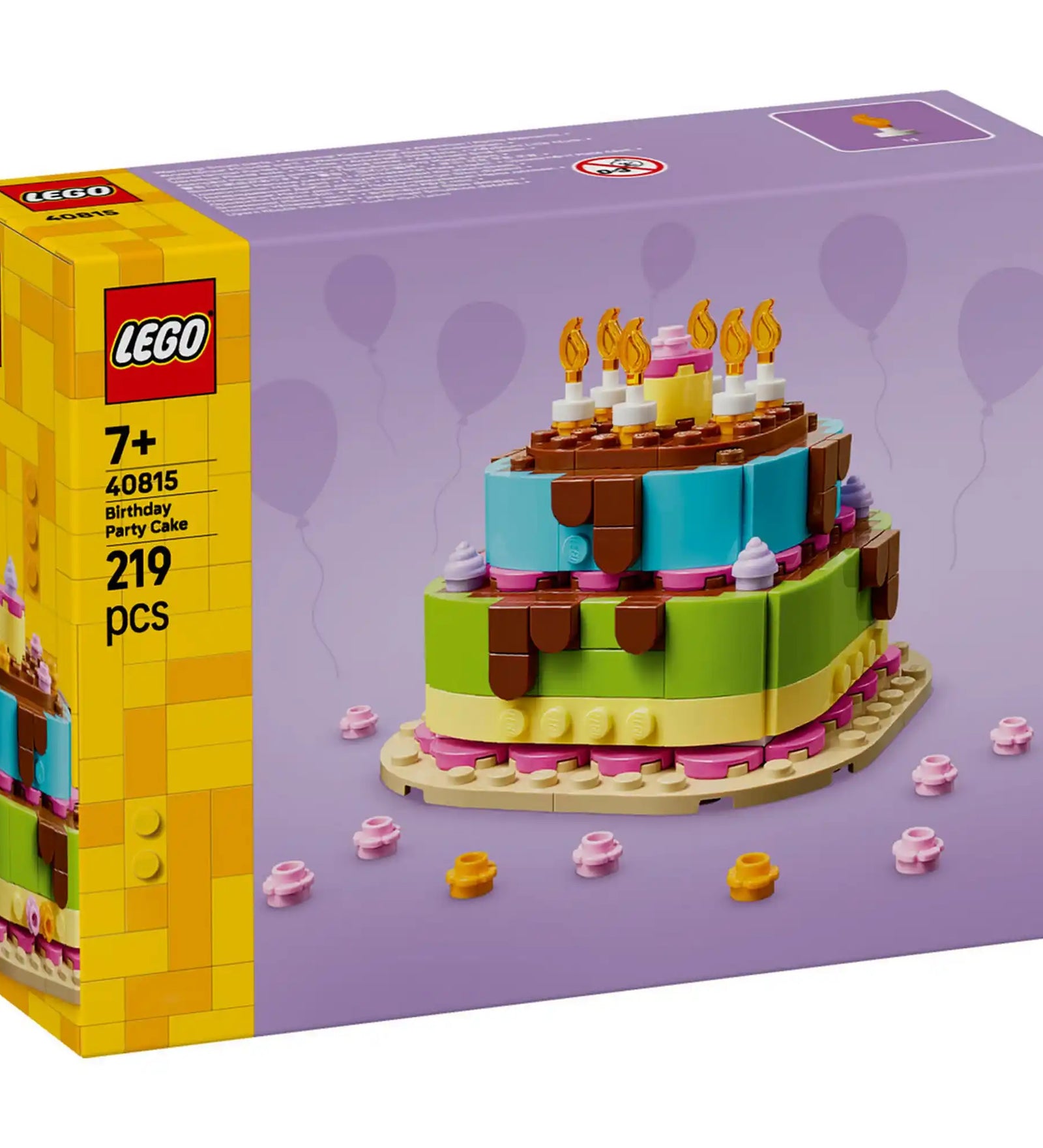 LEGO Születésnapi torta 40815 készlet díszdobozban, színes tortamodellel és ünnepi grafikával.