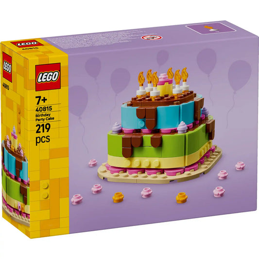 LEGO Születésnapi torta 40815 készlet díszdobozban, színes tortamodellel és ünnepi grafikával.