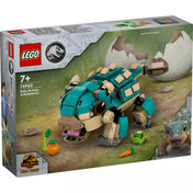 „A LEGO Jurassic World 76962 Bumpy bébidínó – Ankylosaurus készlet doboza, rajta a kék-zöld bébidínó figurával, feltört dínótojással és zöldségkiegészítőkkel.”