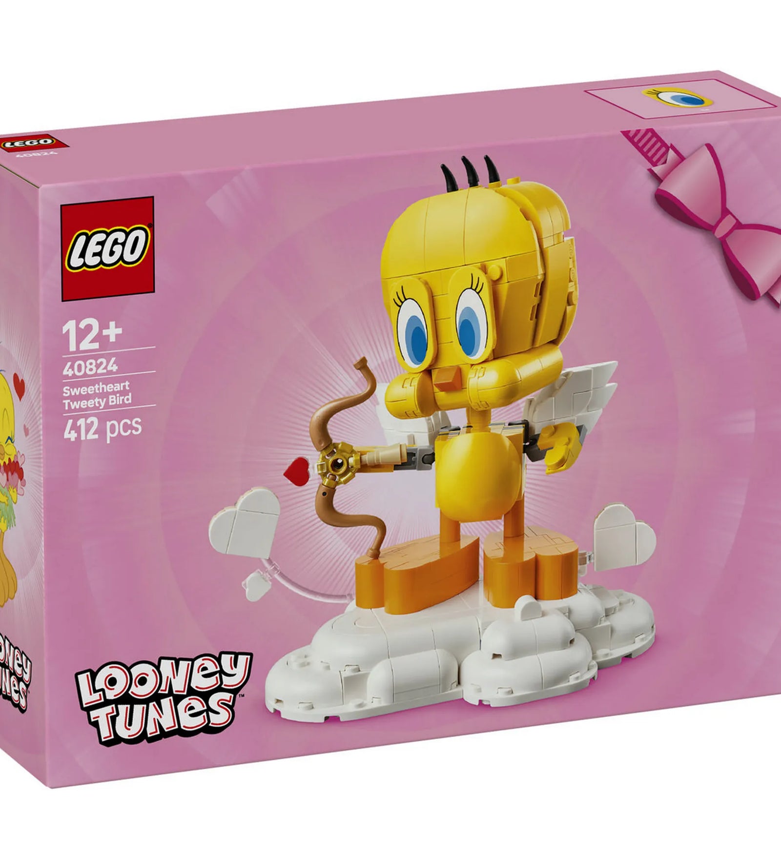LEGO Looney Tunes: Cuki Csőrike 40824, 412 darabos – A készlet dobozképe, Csőrike figurával, virágcsokorral és cserélhető kiegészítőkkel.
