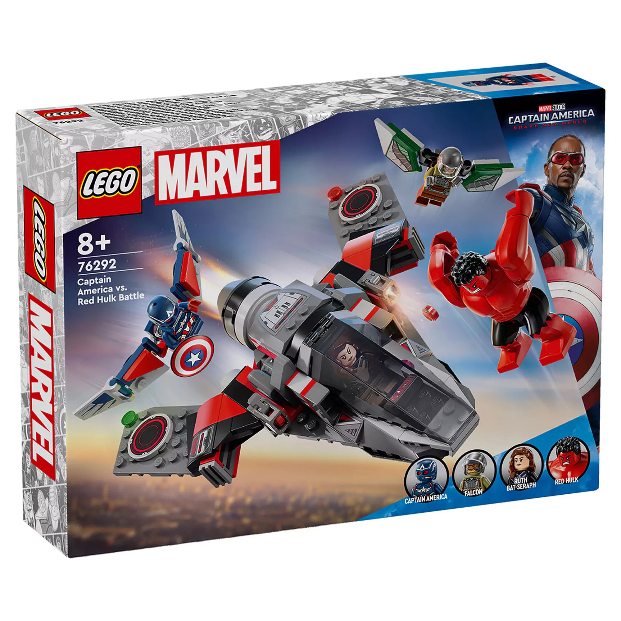 LEGO Marvel Amerika Kapitány vs. Vörös Hulk csata (76292) készlet doboza, akciójelenettel és szereplőkkel a borítón