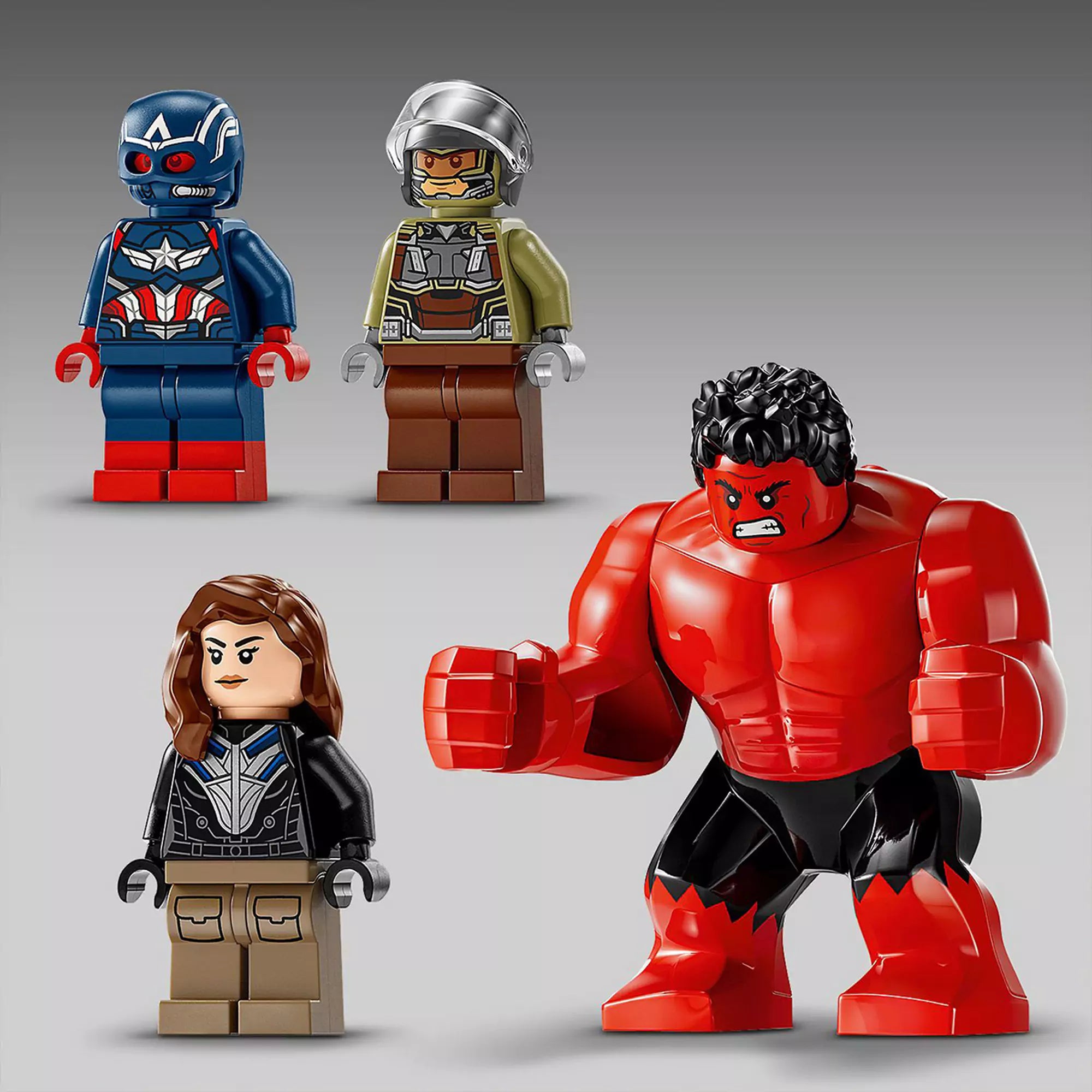 LEGO Marvel Amerika Kapitány vs. Vörös Hulk csata (76292) készlet minifigurái: Amerika Kapitány, Sólyom, Ruth Bat-Seraph és Vörös Hulk