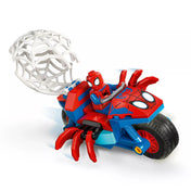 LEGO Marvel Spidey minifigura pókhálós motoron, nagyméretű pókháló-kiegészítővel, a 11206 szett elemeiből összeállítva.