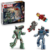 LEGO Marvel Super Heroes: Vasember és Hadigép vs. Hammer-drónok (76320) teljes készlet dobozzal, minifigurákkal és két drónnal.