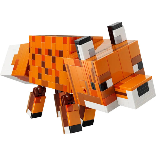 LEGO Minecraft: A róka 21588 megépített róka figura oldalnézetben, fehér háttéren