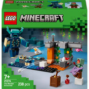 A LEGO Minecraft Találkozás az Őrzővel (21274) készlet doboza elölnézetből, 238 elemes barlangos jelenettel, Őrző figurával, kalandorral és csirkével.