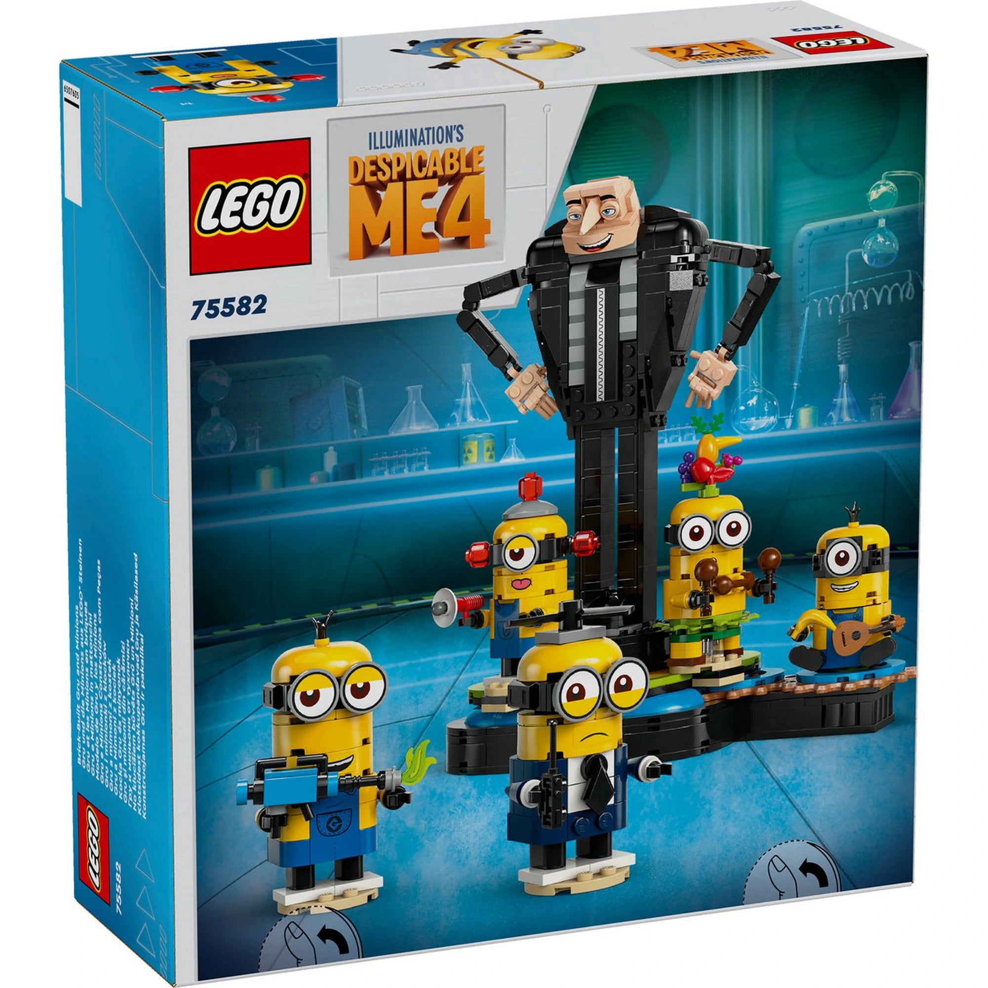 LEGO Minions 75582 dobozkép – Gru építhető figurája minyonokkal, a Despicable Me 4 film ihletésében, 9 éves kortól ajánlott készlet.