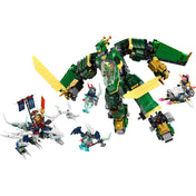 LEGO NINJAGO Lloyd sugárhajtású robotja (71845) összeszerelet formában, minifigurákkal és csatában egy repülő sárkánnyal.