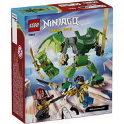 LEGO NINJAGO Lloyd sárkánypáncélja, harci csomag 71862 hátoldali dobozkép, amely bemutatja a robot mozgatható funkcióit és a harci jeleneteket.