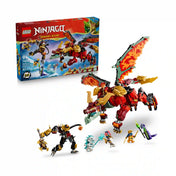 LEGO NINJAGO Wyldfyre átalakuló sárkányrobotja 71868 készlet vörös sárkánnyal, ellenséges robottal és hat minifigurával fehér háttéren.