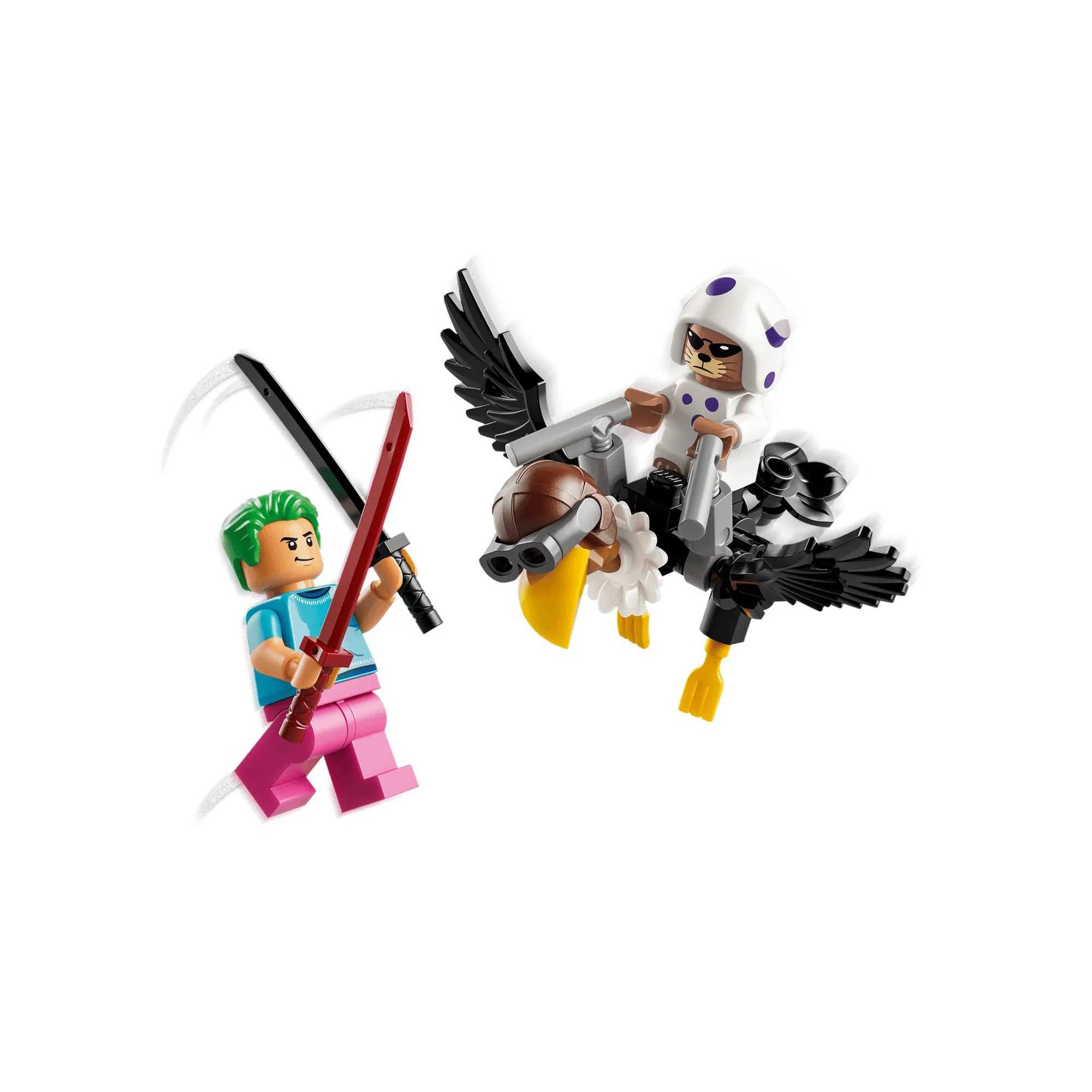 LEGO Zoro minifigura harc közben Miss Friday figurával a ONE PIECE 75644 készletből.
