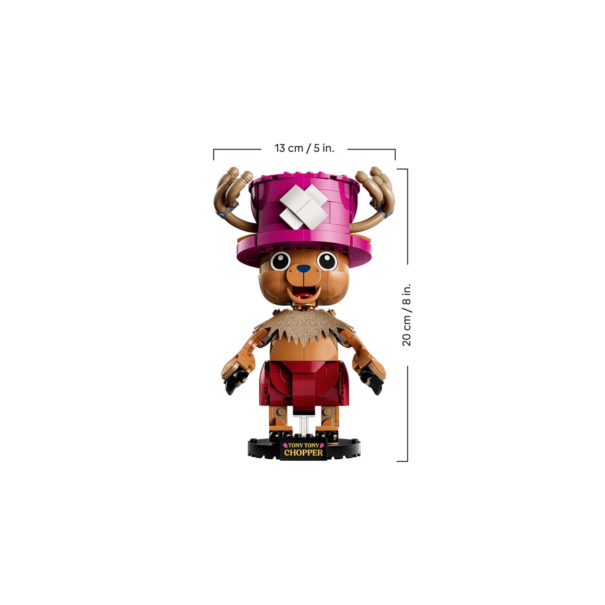 LEGO ONE PIECE Tony Tony Chopper 75643 megépített figura méretekkel, 20 cm magas kiállítható modell.