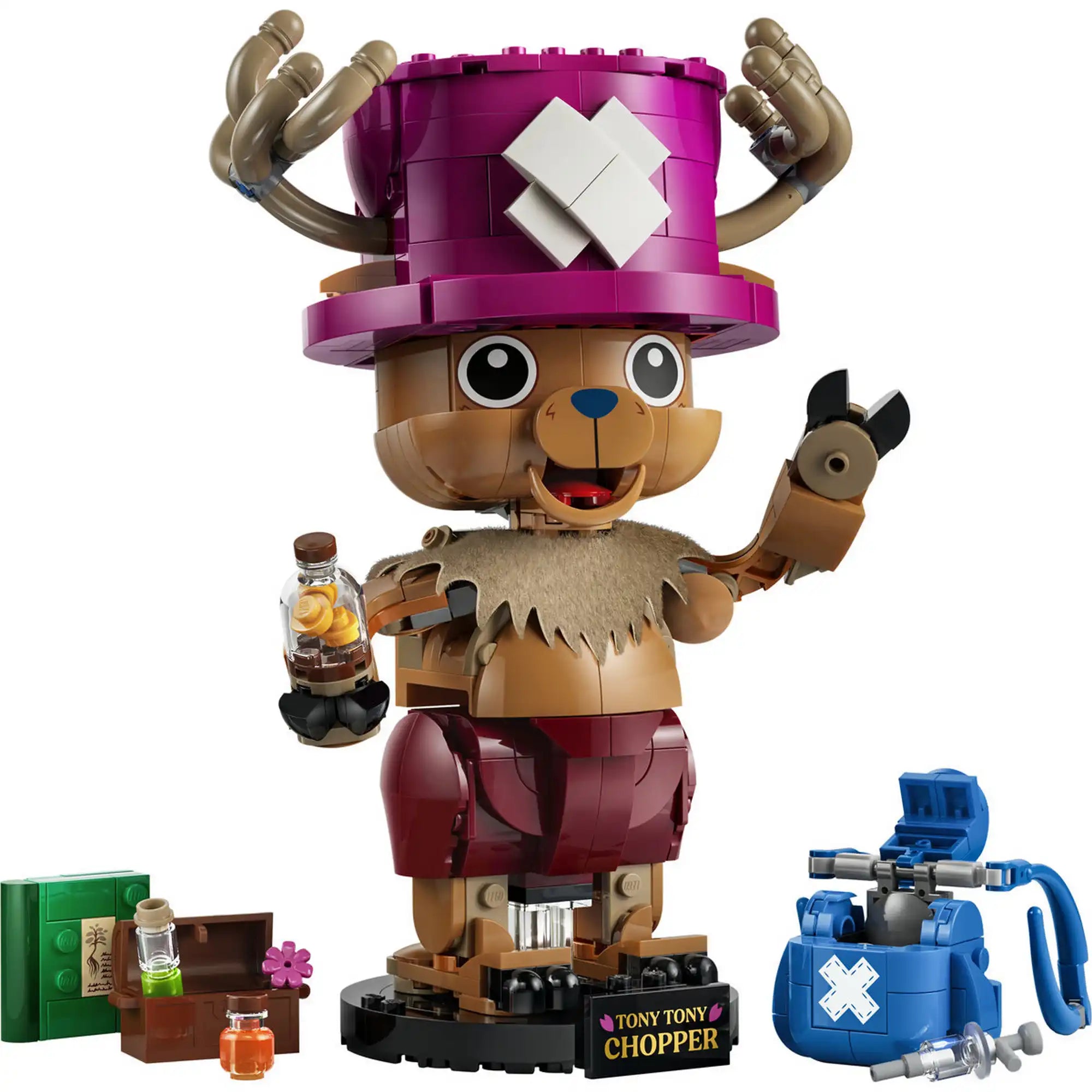 LEGO ONE PIECE Tony Tony Chopper megépített figura a levehető hátizsákkal, könyvvel, ládával és gyógyszeres kiegészítőkkel.