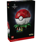LEGO Pokémon: Ikonikus Trénerpillanatok Pokélabda 72154 fekete doboza, piros-fehér Pokélabdával, három trénerrel, Pikachuval és Eevee-vel.