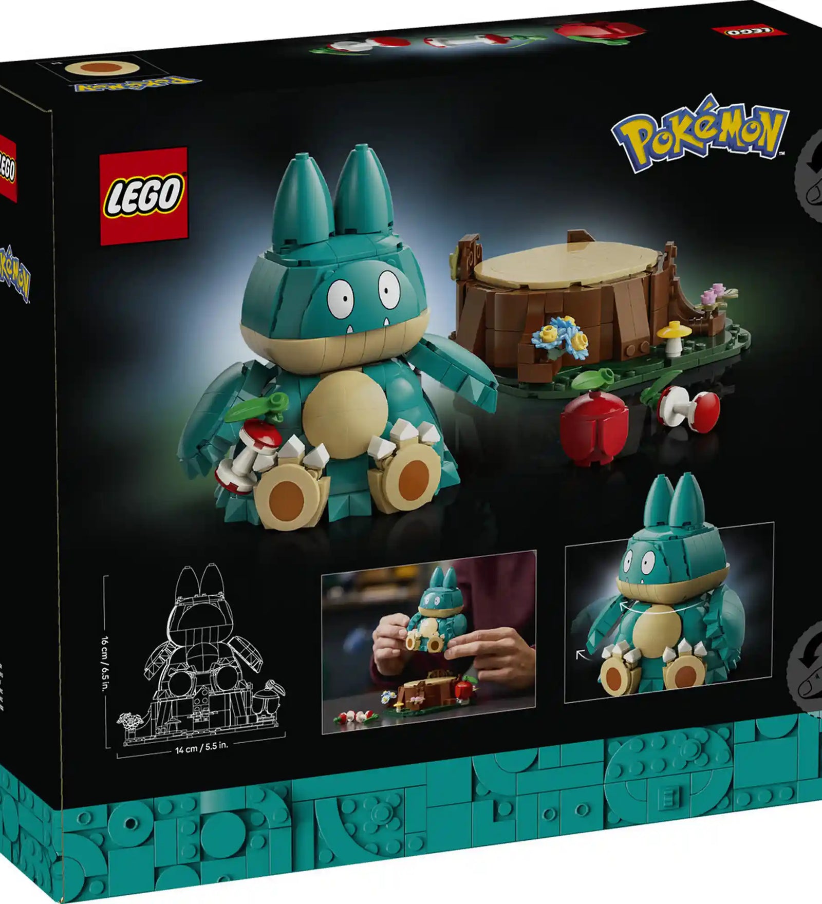 A LEGO Pokémon Munchlax 72150 készlet doboza a megépített figurával és Pokémon logóval.