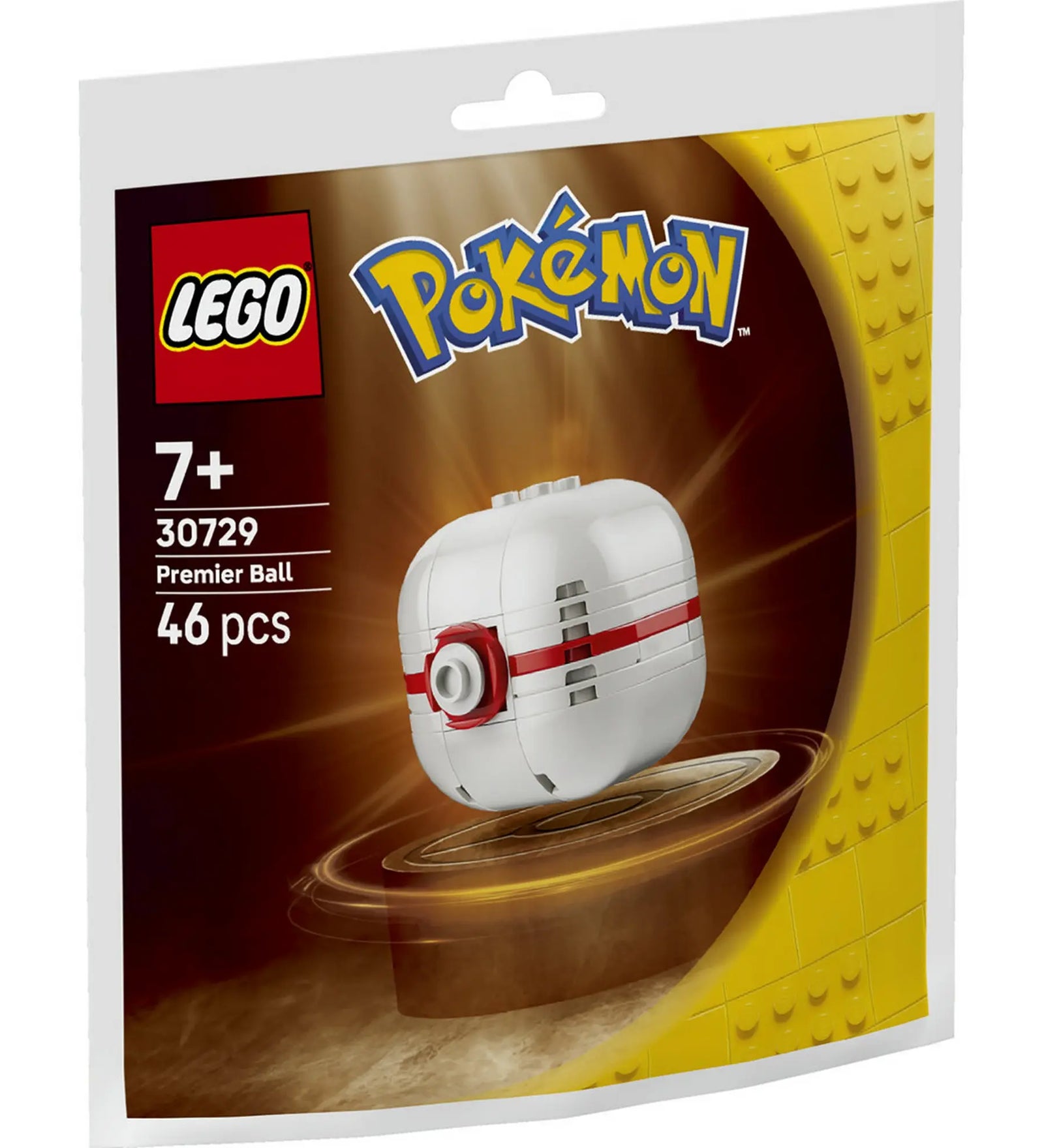A LEGO Pokémon: Premier Ball 30729 készlet csomagolása az építhető Premier Ball modellel.