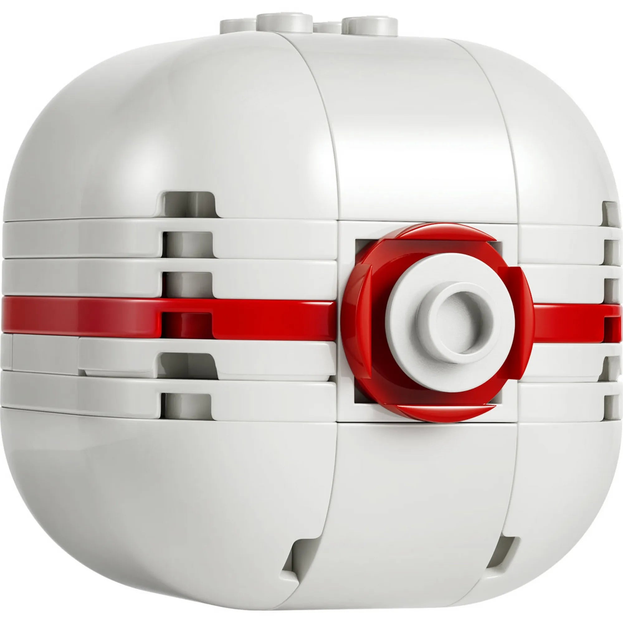 A LEGO Pokémon: Premier Ball 30729 megépített Premier Ball modell fehér és piros részletekkel.