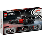 LEGO Speed Champions Audi Revolut F1 Team R26 doboz hátoldala, a készlet funkcióinak és részleteinek bemutatásával.
