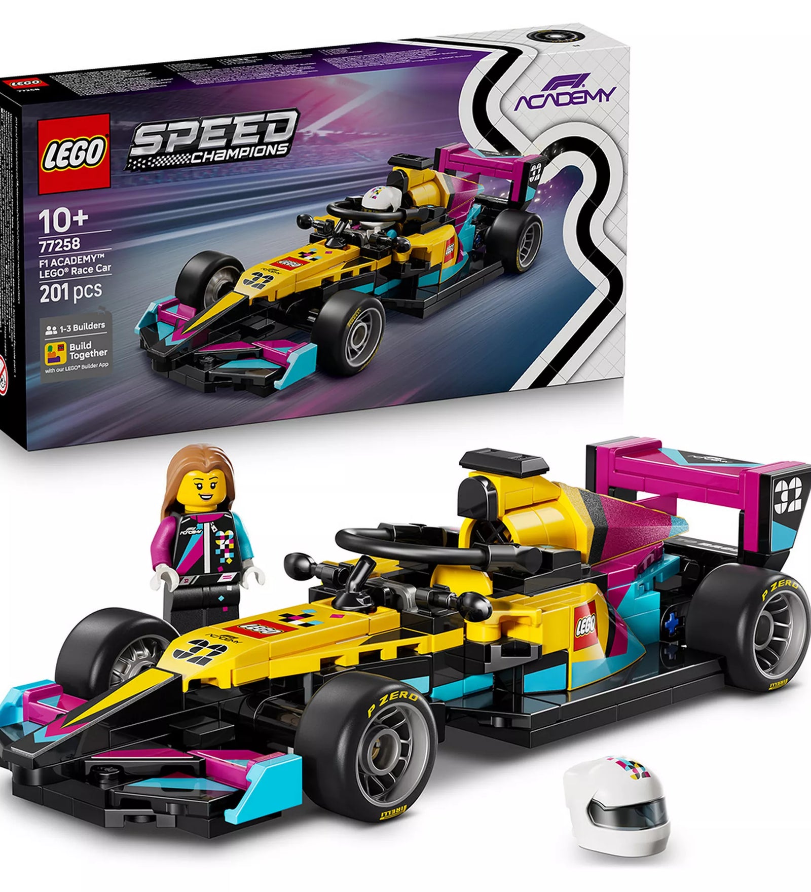 LEGO Speed Champions F1 ACADEMY LEGO versenyautó 77258 kész modell minifigurával, sisakkal és Formula–1 stílusú versenyautóval.