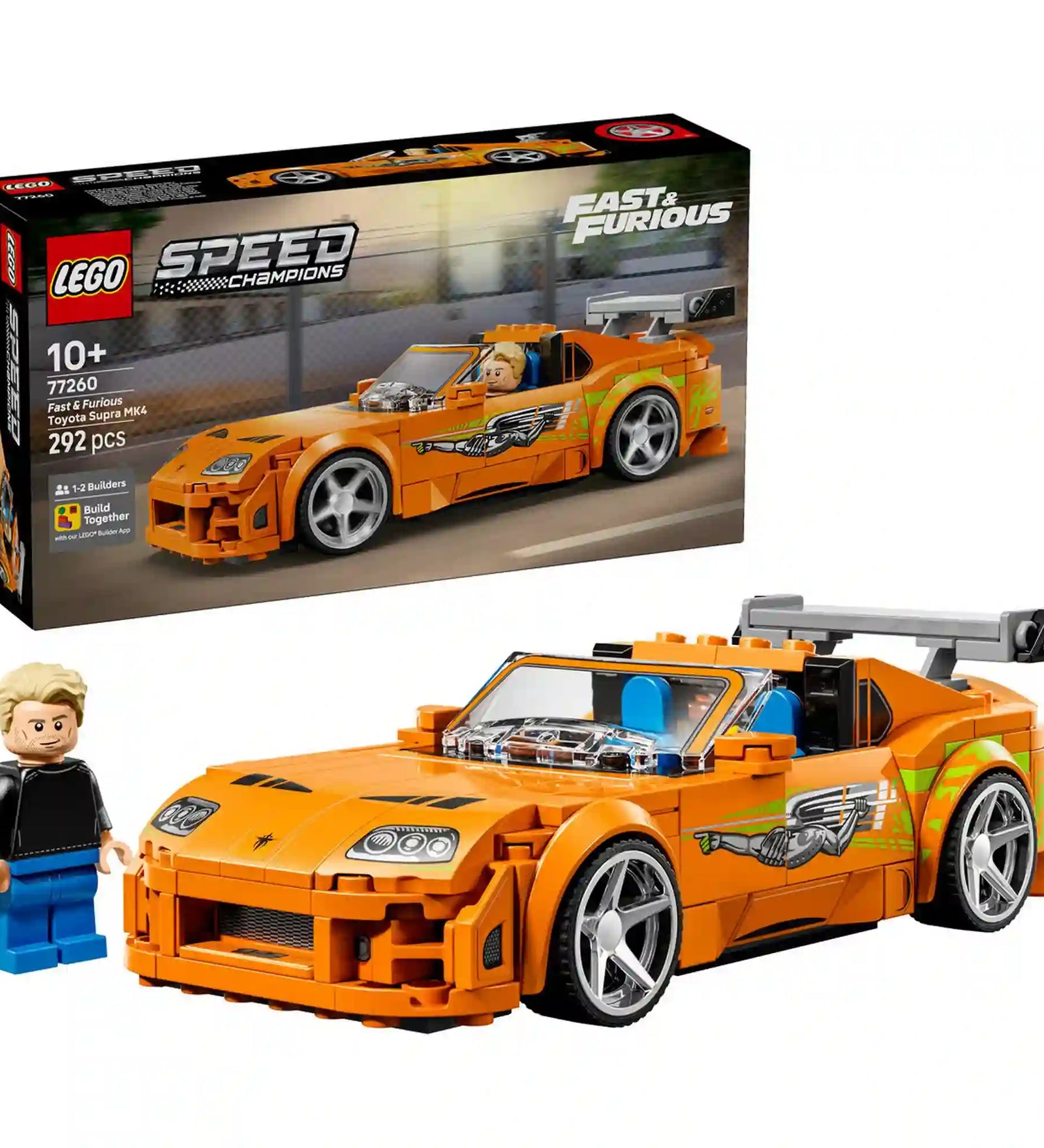 LEGO Speed Champions Halálos iramban Toyota Supra MK4 (77260) eredeti dobozképe a legendás filmes autó modelljével.