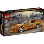 LEGO Speed Champions Halálos iramban Toyota Supra MK4 (77260) dobozkép Brian O’Conner minifigurával és narancssárga sportautó modellel.