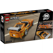 LEGO Speed Champions Toyota Supra MK4 (77260) hátoldali dobozkép a modell részleteinek és funkcióinak bemutatásával.