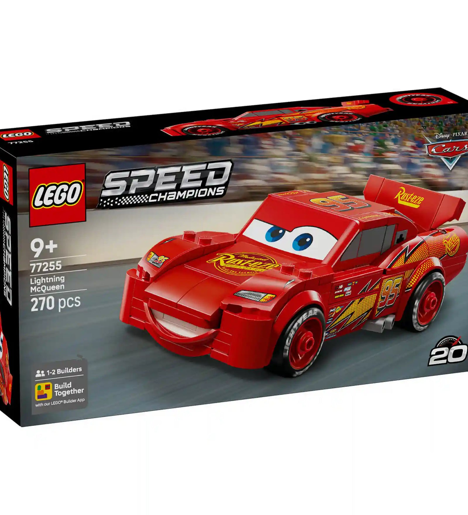 LEGO Speed Champions Villám McQueen dobozkép elölnézetből, 270 darabos készlet jelöléssel