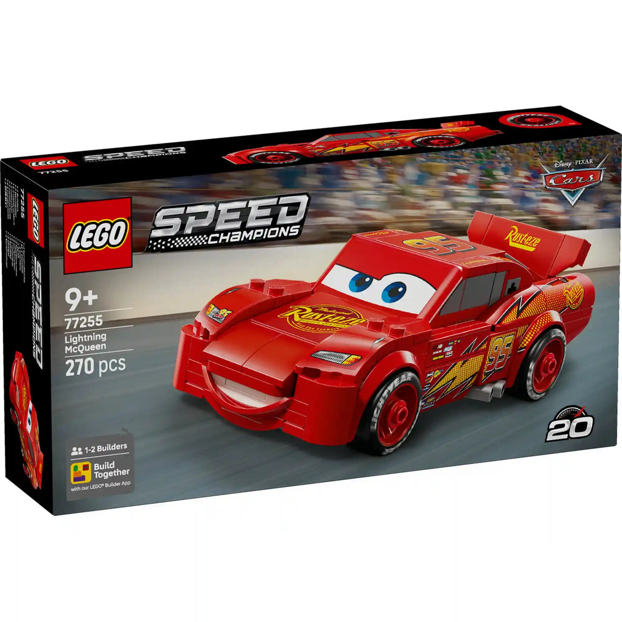 LEGO Speed Champions Villám McQueen dobozkép elölnézetből, 270 darabos készlet jelöléssel