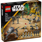 „LEGO Star Wars: 327. klónkatonák harci csomag (75431) dobozkép, klónkatonák, szuper harci droidok és AT-RT jármű akcióban.”