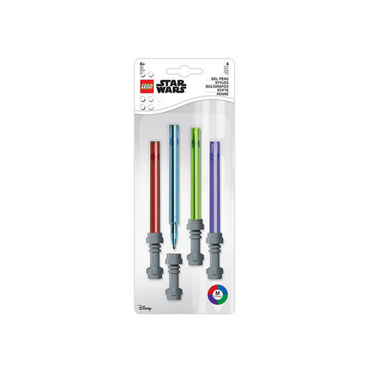 LEGO Star Wars: fénykardos 4 darabos zselés toll készlet 52875 – LEGO Star Wars témájú 4 darabos zselés toll szett eredeti csomagolásban, piros, kék, zöld és lila fénykard formájú tollakkal, gyűjtőknek és Star Wars rajongóknak.