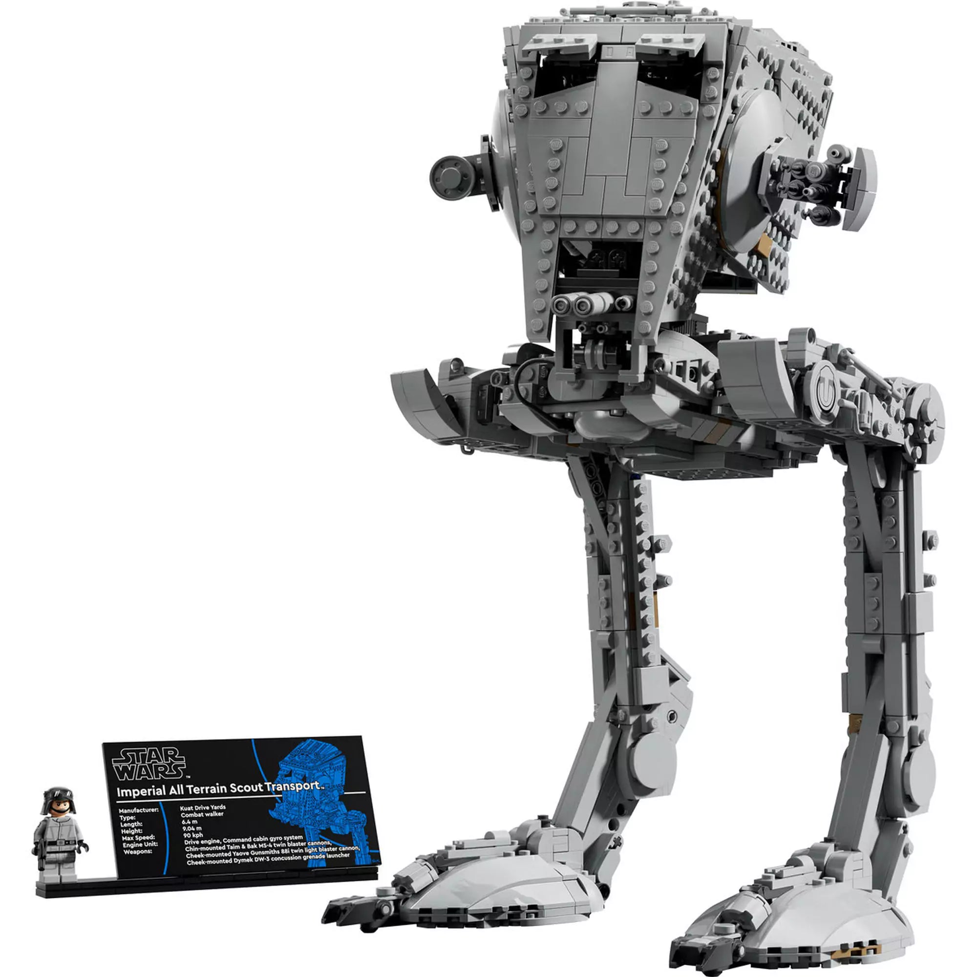 LEGO Star Wars: AT-ST lépegető (75417) teljes modell, részletes, mozgatható fejrésszel és lépegető lábakkal.