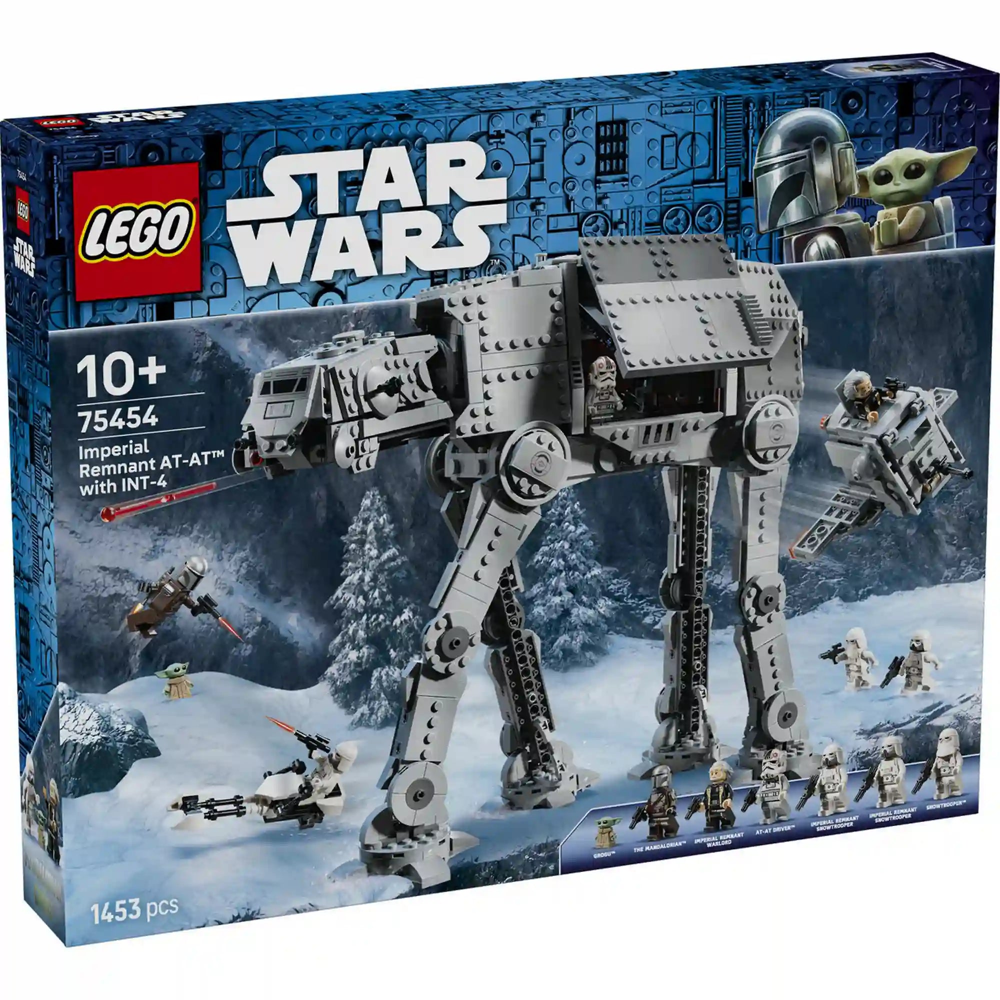 LEGO Star Wars 75454 készlet doboza, rajta a szürke AT-AT lépegetővel, havas csatajelenettel és Star Wars szereplőkkel.