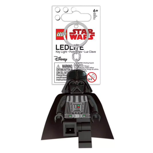 LEGO Star Wars Darth Vader LED kulcstartó a gyári csomagolásban, Star Wars logóval ellátott bliszteren.