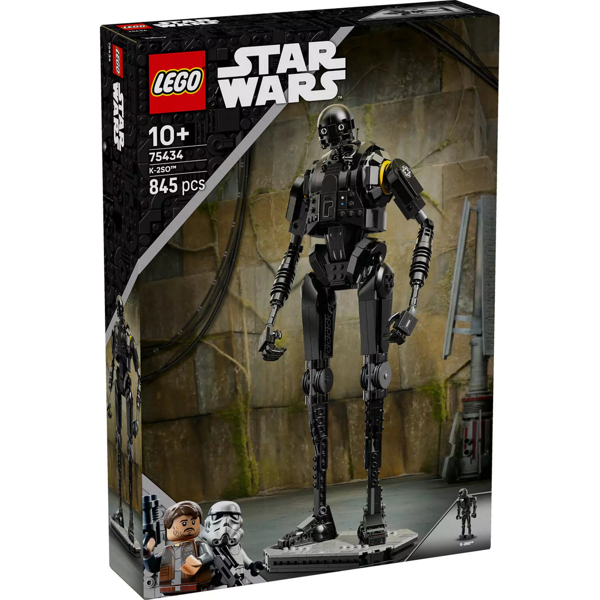 LEGO Star Wars: K-2SO biztonsági droid (75434) dobozkép – a csomag elején a 845 darabos, részletesen megépíthető fekete droid látható.
