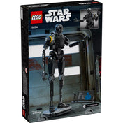 LEGO Star Wars: K-2SO biztonsági droid (75434) hátoldali dobozkép – a doboz hátlapja bemutatja a droid mozgatható karját és információs tábláját.