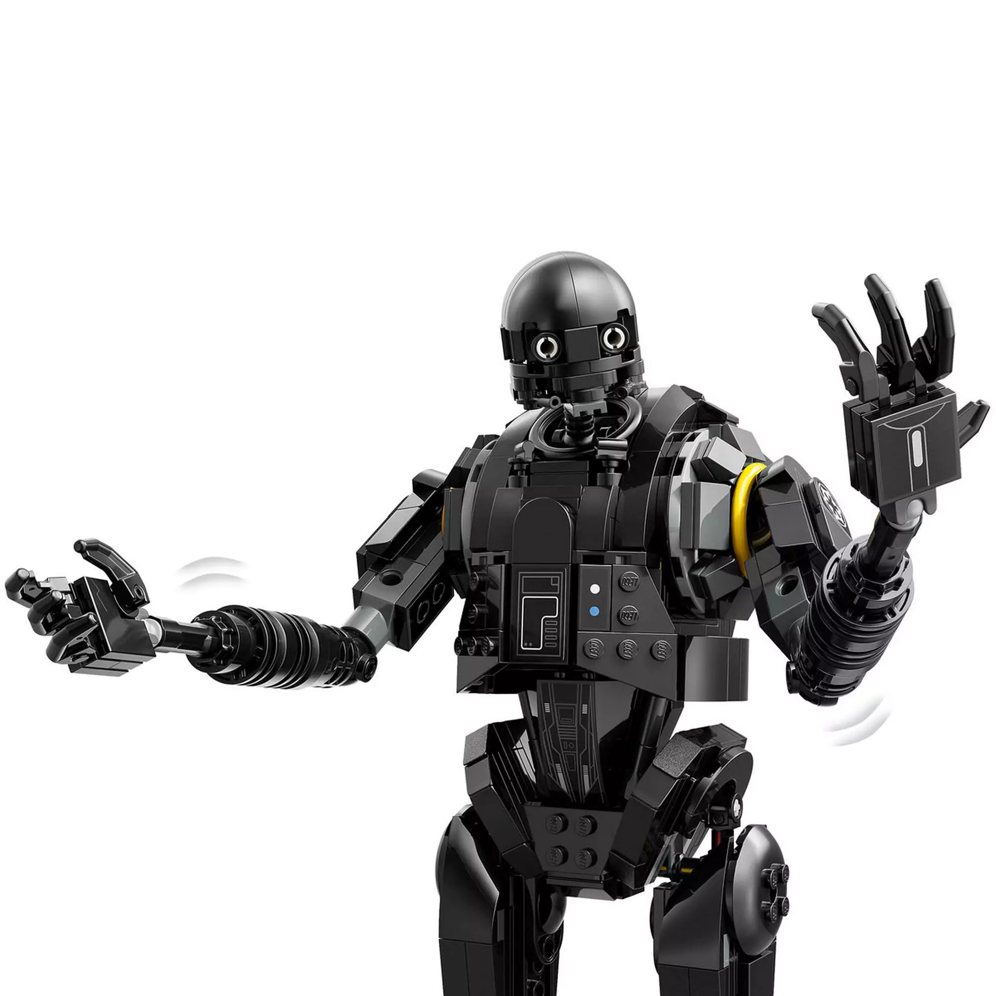 LEGO Star Wars: K-2SO biztonsági droid (75434) mozgatható karjai – közelkép a droid fejről és karokról, a mozgatható részek kiemelve.