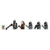 A LEGO Star Wars: Offworld homokkúszó és Mudhorn 75453 készlet minifigurái: Grogu, a Mandalóri, Peli Motto és három Jawa.