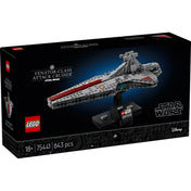 LEGO Star Wars 75441 Venator-osztályú támadó cirkáló építőkészlet dobozának előlapja, a közepes méretarányú Venator modell kiállító talapzaton, névtáblával, 18+ jelöléssel.