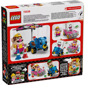 LEGO Super Mario: Mario Kart – Wario és King Boo doboz hátlap, játéklehetőségek és interaktív figurák bemutatása.