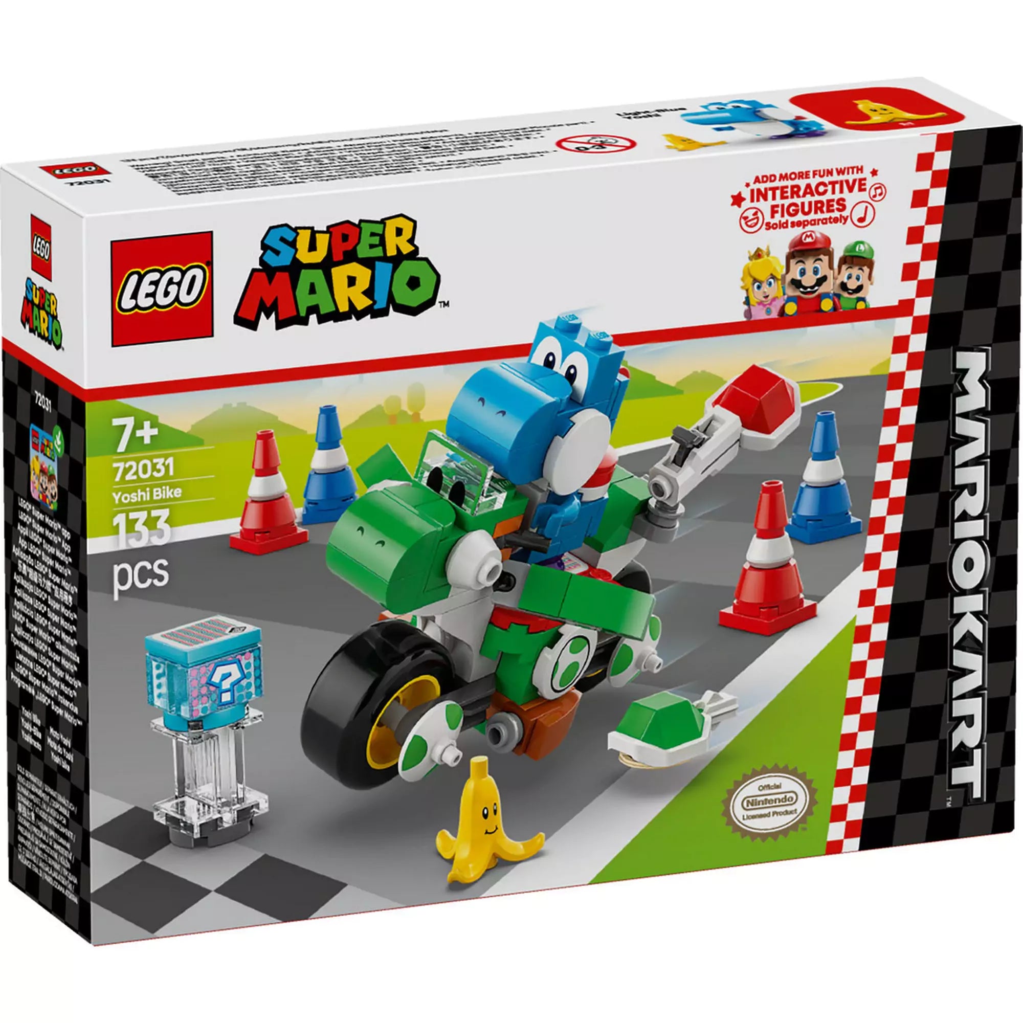  Mario Kart - Yoshi Bike doboz: A LEGO Super Mario készlet csomagolása, amelyen a Yoshi Bike és tartozékai láthatók.