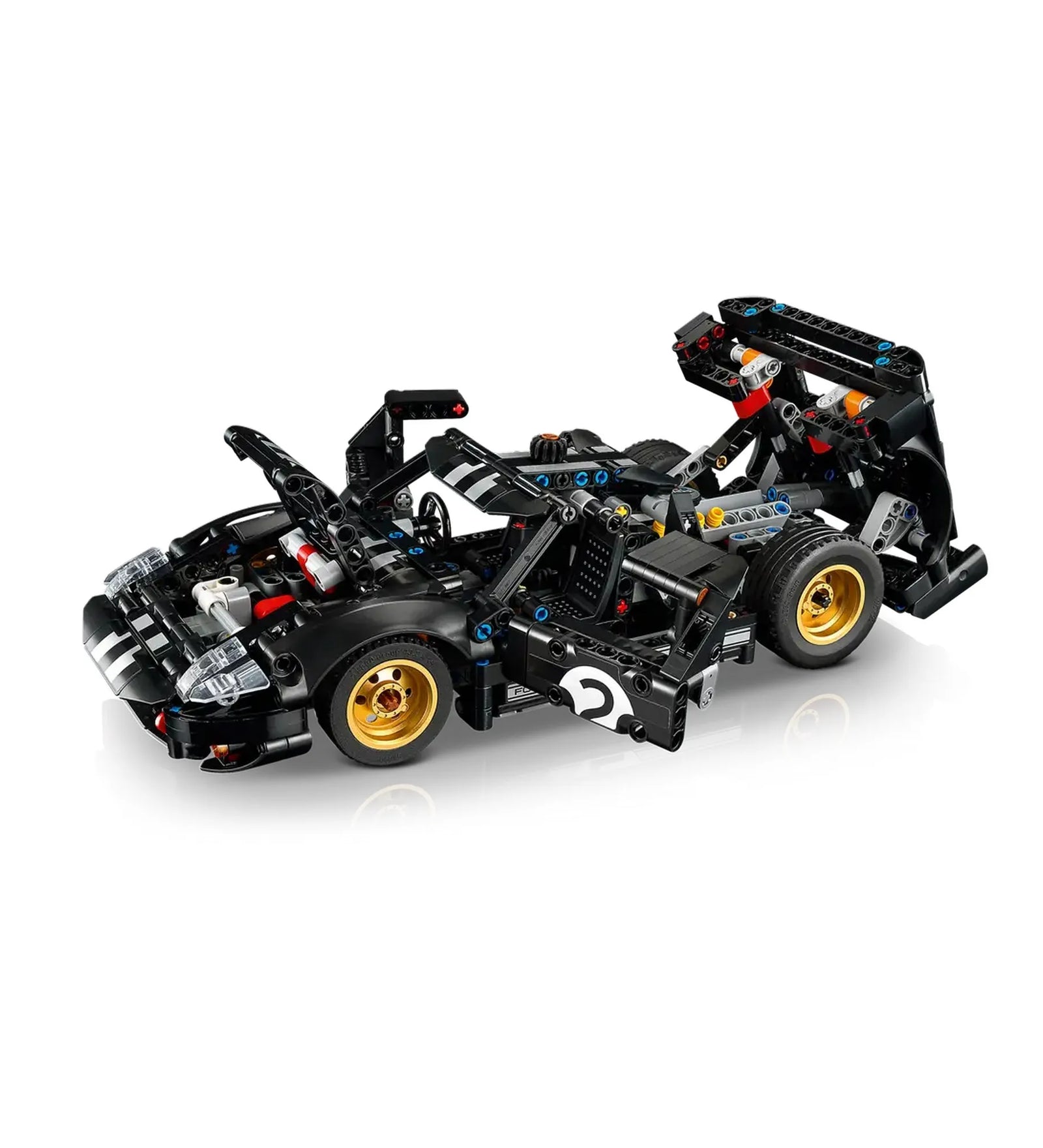 LEGO Technic Ford GT40 MKII részben szétszerelt állapotban, jól látható belső váz, kormánymechanizmus és hajtáslánc