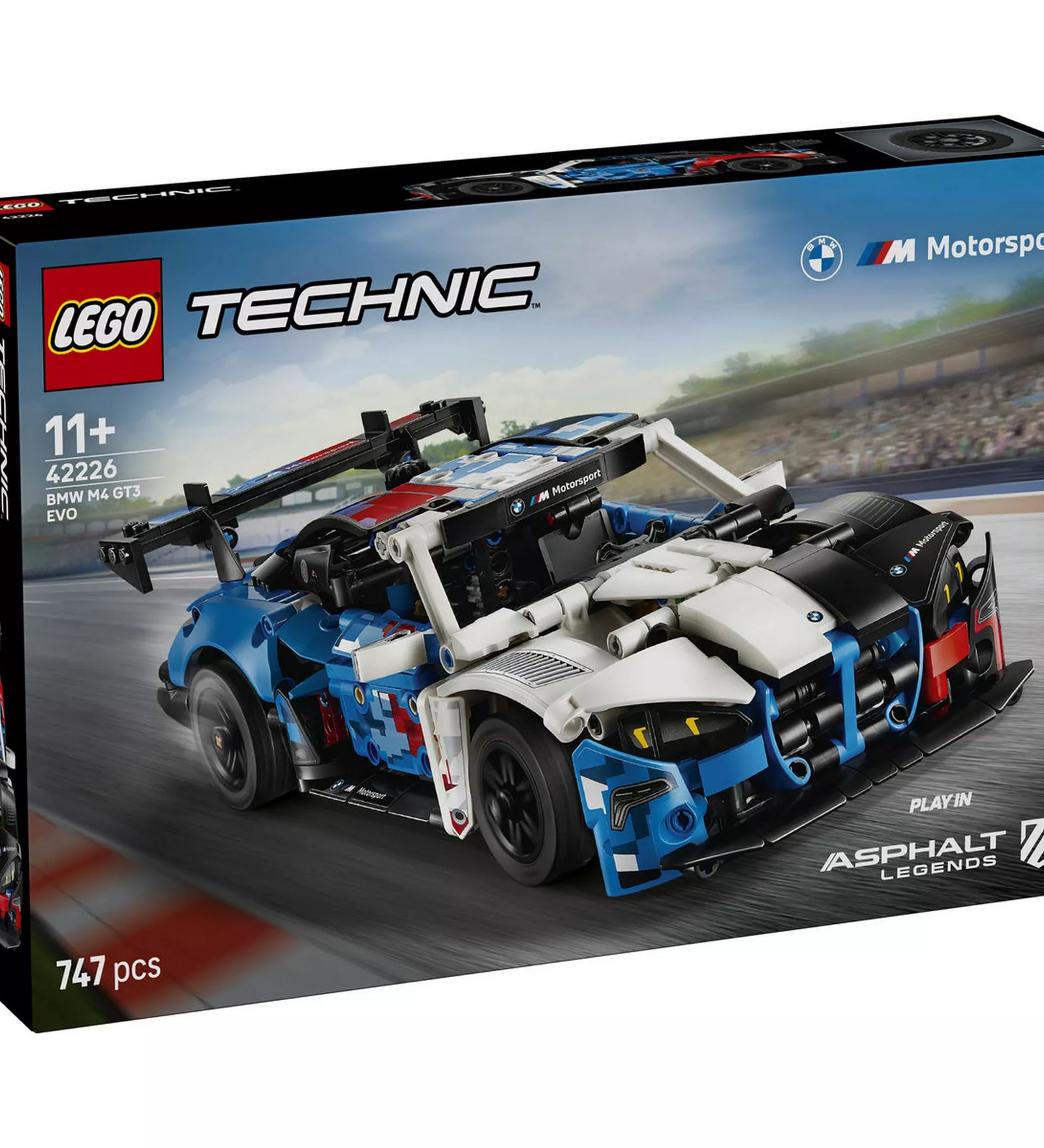 LEGO Technic BMW M4 GT3 EVO versenyautó 42226 dobozkép, BMW Motorsport színekben készült 747 darabos LEGO Technic modellautó.