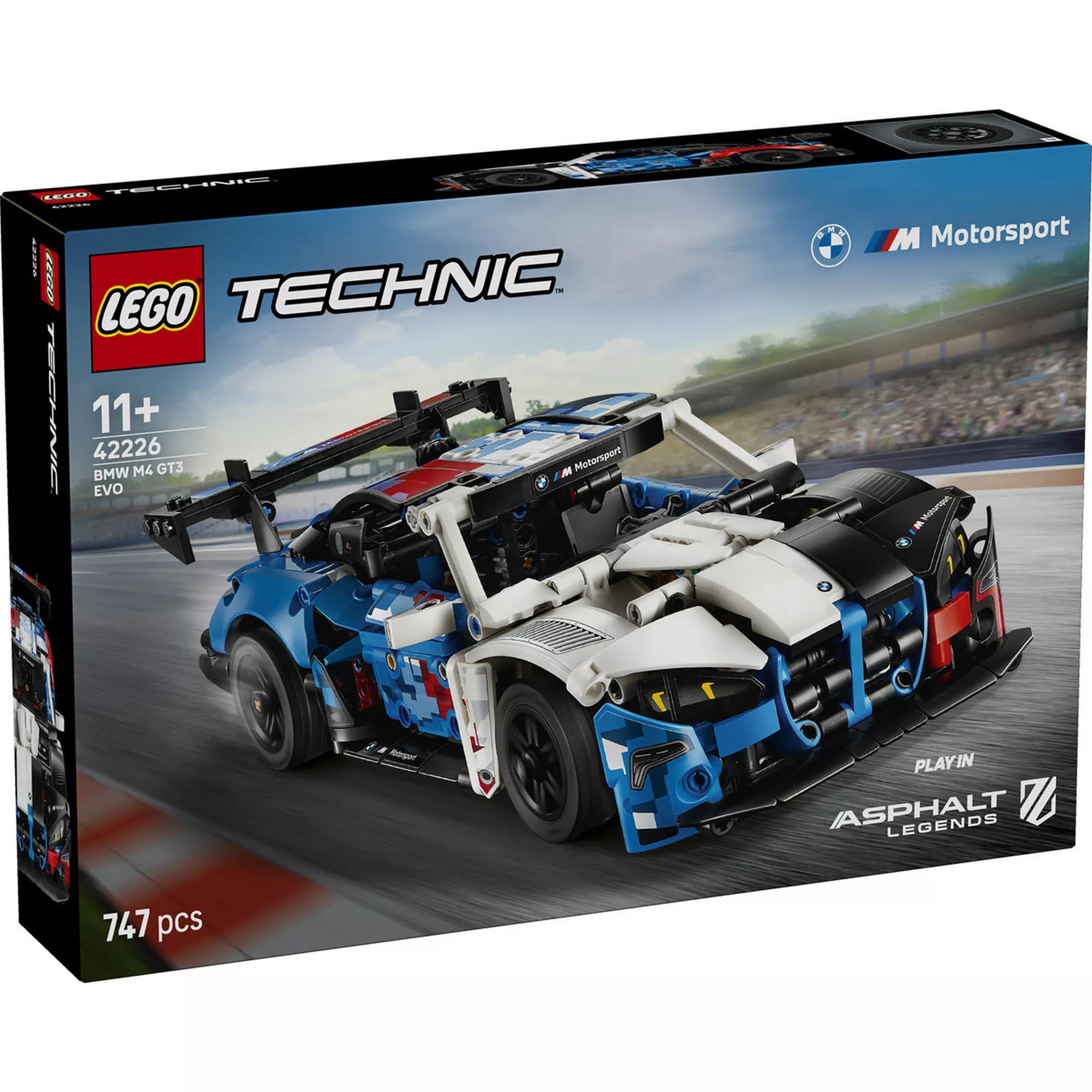 LEGO Technic BMW M4 GT3 EVO versenyautó 42226 dobozkép, BMW Motorsport színekben készült 747 darabos LEGO Technic modellautó.