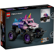 LEGO Technic Monster Jam Sparkle Smash 42220 csomagolás hátoldala, modell és funkciók bemutatása.