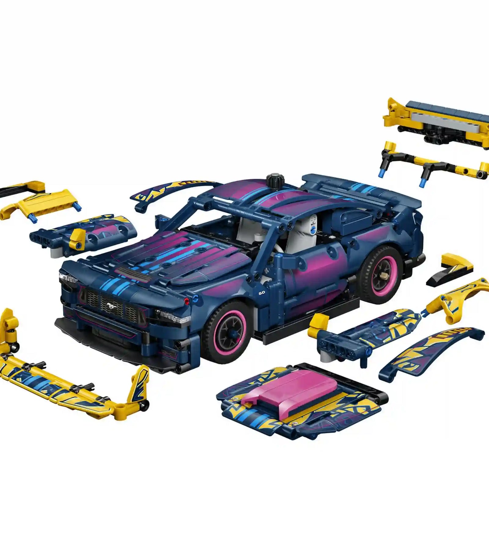 LEGO Technic Ford Mustang GT 42236 modellautó levehető karosszériaelemekkel és tuning kiegészítőkkel.