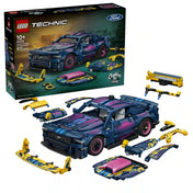 : LEGO Technic Ford Mustang GT 42236 modellautó a dobozzal és a cserélhető tuning elemekkel.