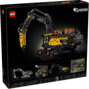 LEGO Technic Volvo EC500 Hybrid exkavátor (42215) dobozkép hátulról – A készlet hátoldala, kiemelve a 4 funkciós váltót, a cserélhető eszközöket és a lánctalpas kialakítást.