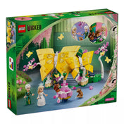 A LEGO Wicked: Glinda esküvője (75688) doboz hátoldala, a játékelemekkel és a figurákkal bemutatott jelenetekkel.