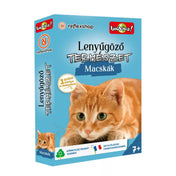 Lenyűgöző természet – Macskák oktató kártyajáték doboza vörös macska illusztrációval.