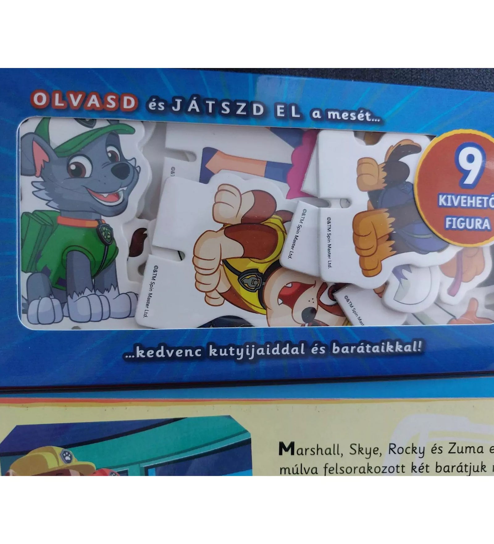 Mancs Őrjárat – A tengeri cica megmentése könyv csomagolás 9 kivehető figurával, Rocky és Rubble szereplőkkel.